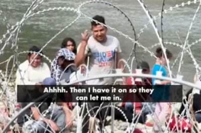 Migrant at U.S.-Mexico border wears Biden-Harris shirt, claims not to know who they are