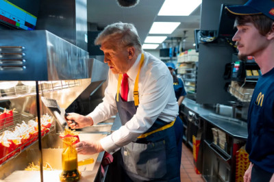 Trump jokes he’s first former McDonald’s fry cook to become president, hailing the chain’s spirit
