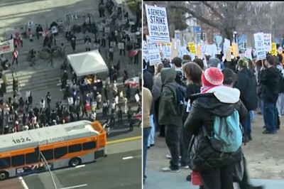 Nationwide walkout draws thousands into streets on anniversary of Trump’s inauguration